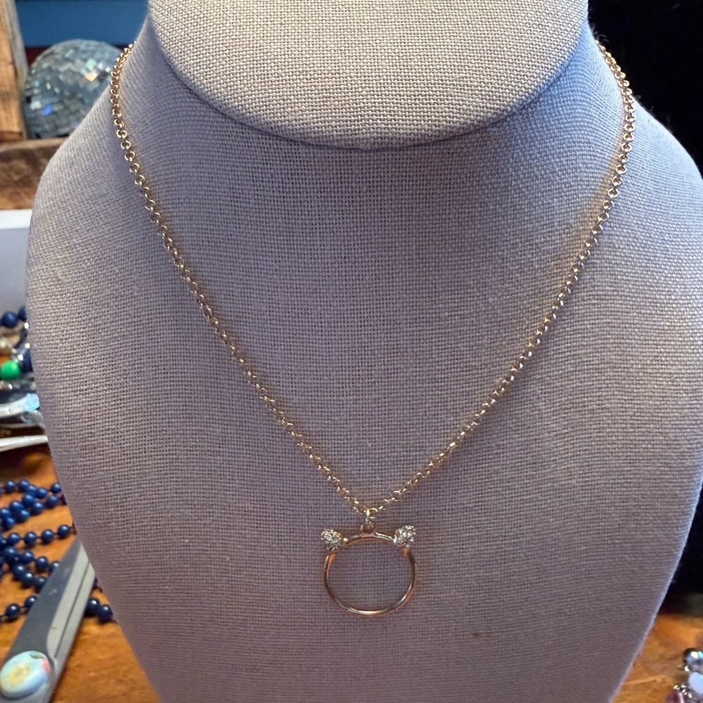 Elegant Gold Necklace with Crystal Accents-  Cat Necklace